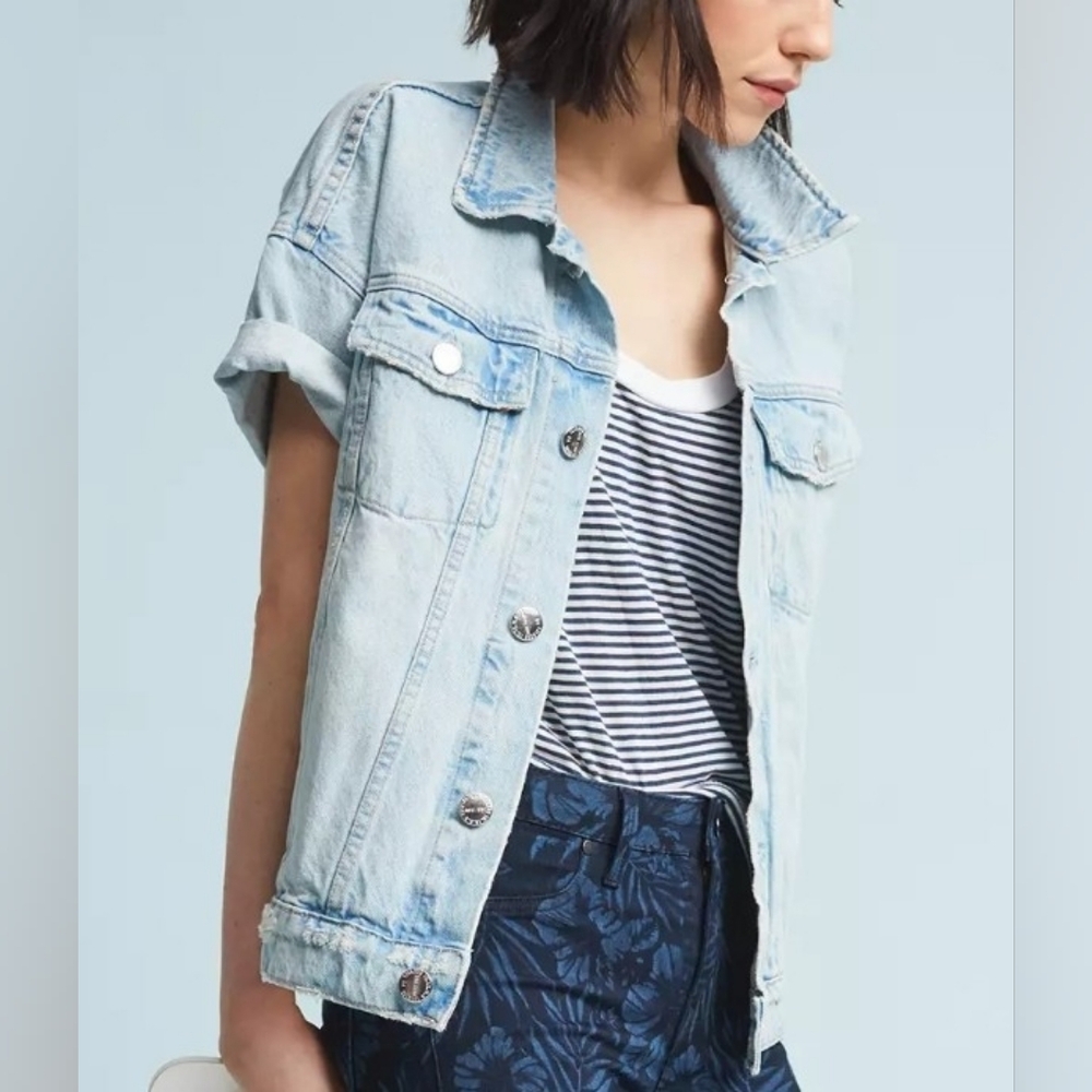 Anthropolgie Current/Elliott Rolled-Sleeve Trucker Jacket Size 1  P2P 23